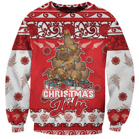 Personalised New Zealand Christmas In July Sweatshirt Maori Kiwi Xmas Tree - Red