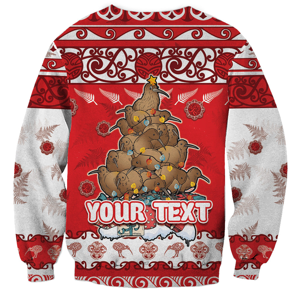 Personalised New Zealand Christmas In July Sweatshirt Maori Kiwi Xmas Tree - Red