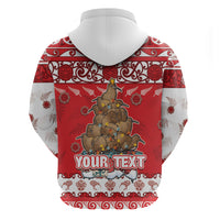 Personalised New Zealand Christmas In July Zip Hoodie Maori Kiwi Xmas Tree - Red