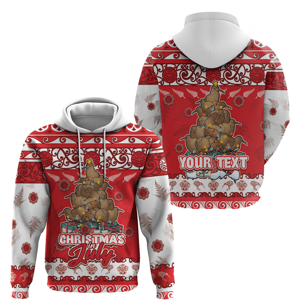 Personalised New Zealand Christmas In July Zip Hoodie Maori Kiwi Xmas Tree - Red