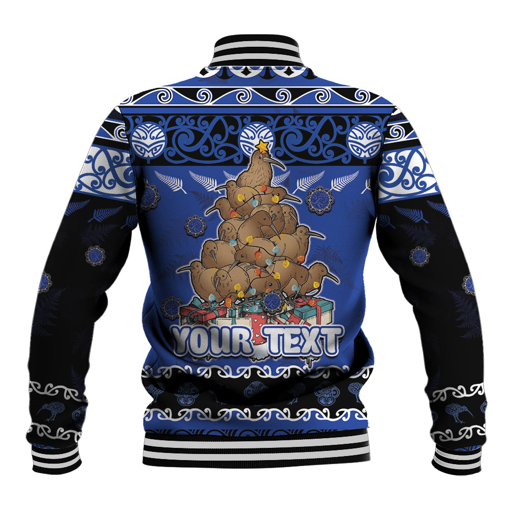 Personalised New Zealand July Christmas Baseball Jacket Maori Kiwi Xmas Tree - Blue