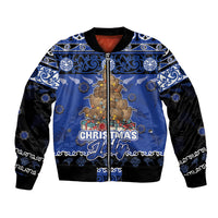 Personalised New Zealand July Christmas Bomber Jacket Maori Kiwi Xmas Tree - Blue