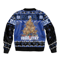 Personalised New Zealand July Christmas Bomber Jacket Maori Kiwi Xmas Tree - Blue