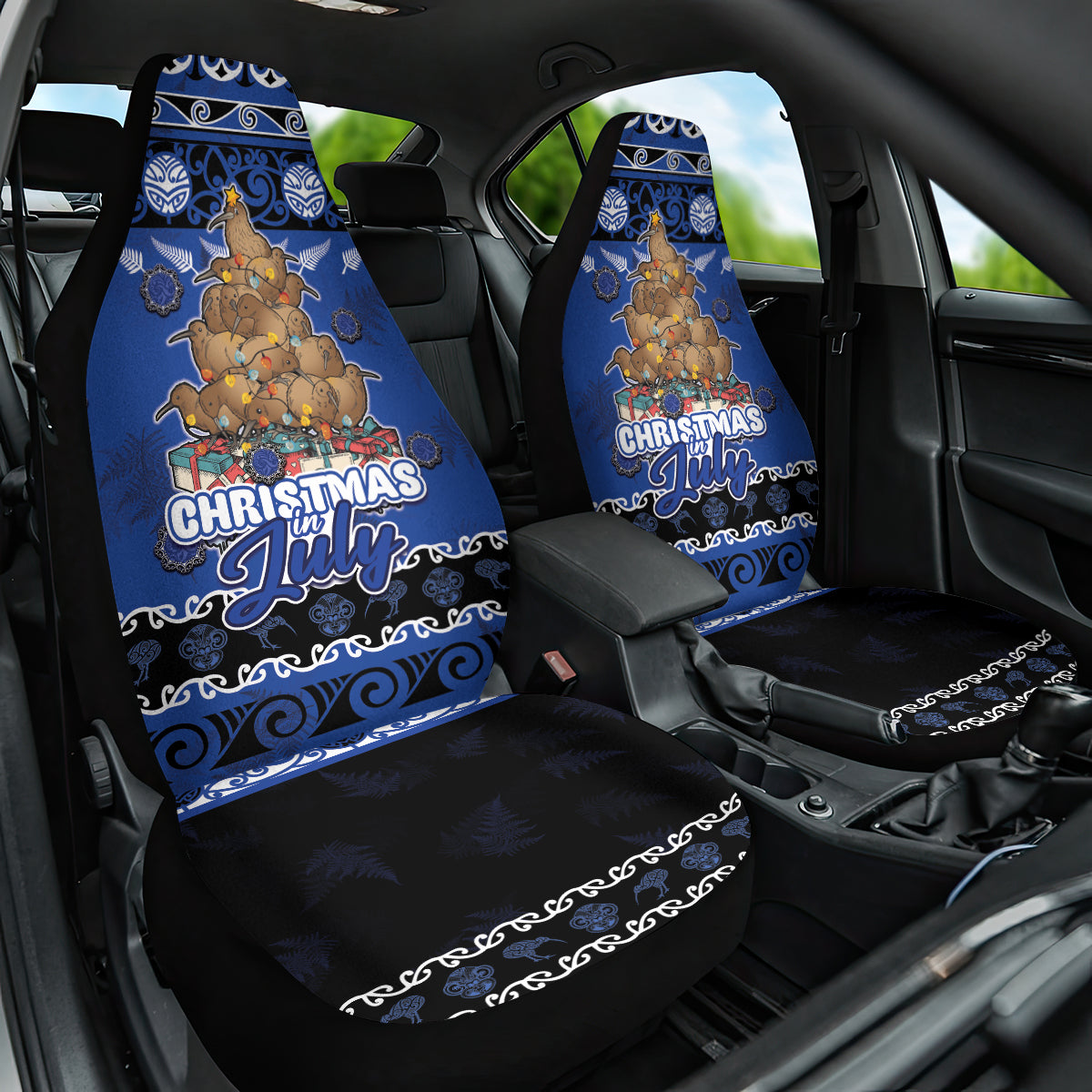 New Zealand July Christmas Car Seat Cover Maori Kiwi Xmas Tree - Blue