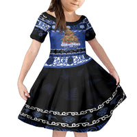 Personalised New Zealand July Christmas Family Matching Long Sleeve Bodycon Dress and Hawaiian Shirt Maori Kiwi Xmas Tree - Blue LT05 Daughter's Dress Blue - Polynesian Pride