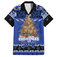 Personalised New Zealand July Christmas Family Matching Long Sleeve Bodycon Dress and Hawaiian Shirt Maori Kiwi Xmas Tree - Blue LT05 Dad's Shirt - Short Sleeve Blue - Polynesian Pride