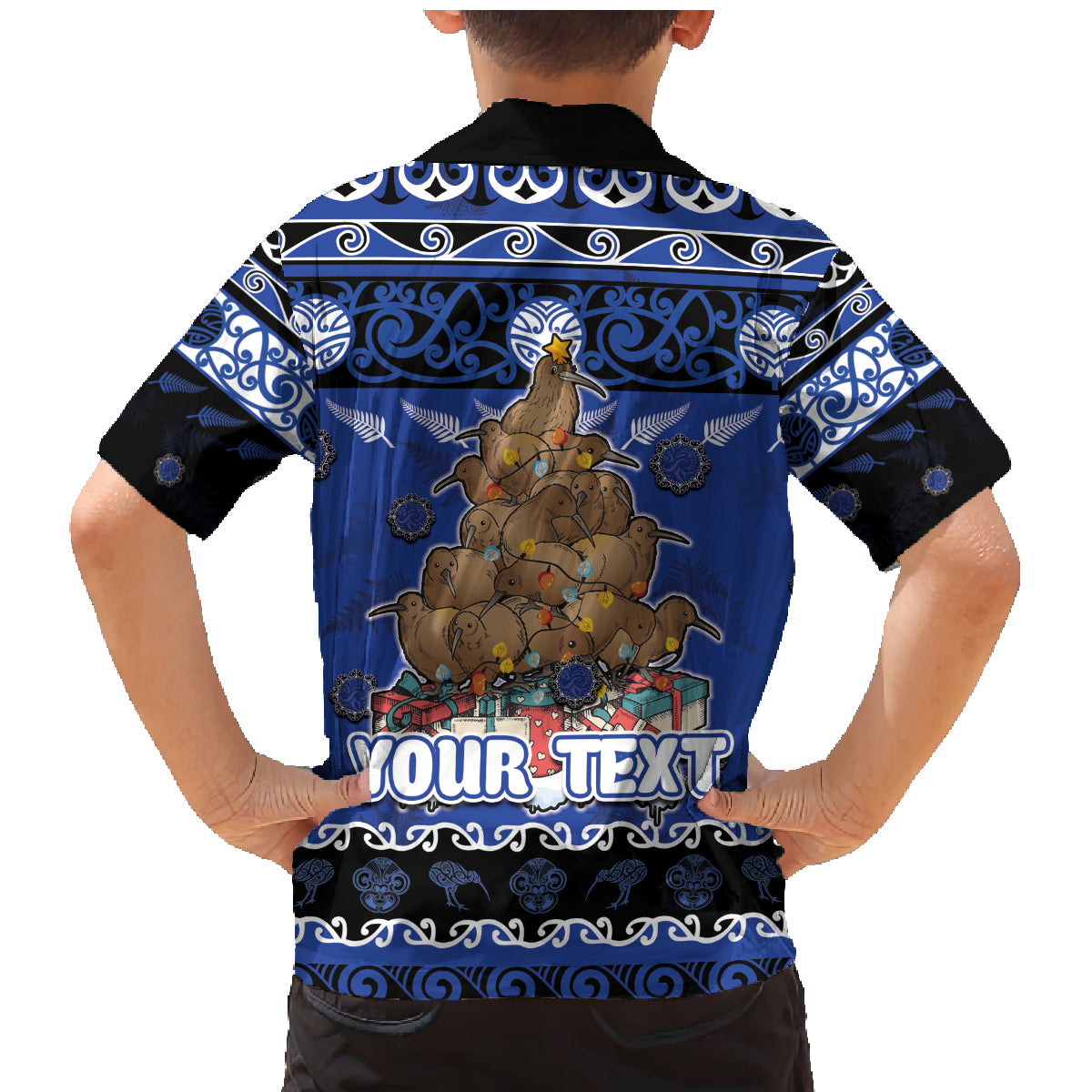 Personalised New Zealand July Christmas Family Matching Mermaid Dress and Hawaiian Shirt Maori Kiwi Xmas Tree - Blue LT05 - Polynesian Pride