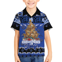 Personalised New Zealand July Christmas Family Matching Off Shoulder Maxi Dress and Hawaiian Shirt Maori Kiwi Xmas Tree - Blue LT05 Son's Shirt Blue - Polynesian Pride