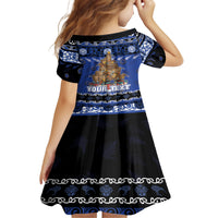 Personalised New Zealand July Christmas Family Matching Off Shoulder Short Dress and Hawaiian Shirt Maori Kiwi Xmas Tree - Blue LT05 - Polynesian Pride