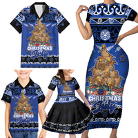 Personalised New Zealand July Christmas Family Matching Short Sleeve Bodycon Dress and Hawaiian Shirt Maori Kiwi Xmas Tree - Blue LT05 - Polynesian Pride