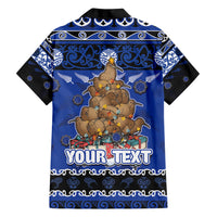 Personalised New Zealand July Christmas Family Matching Short Sleeve Bodycon Dress and Hawaiian Shirt Maori Kiwi Xmas Tree - Blue LT05 - Polynesian Pride