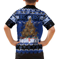 Personalised New Zealand July Christmas Family Matching Summer Maxi Dress and Hawaiian Shirt Maori Kiwi Xmas Tree - Blue LT05 - Polynesian Pride