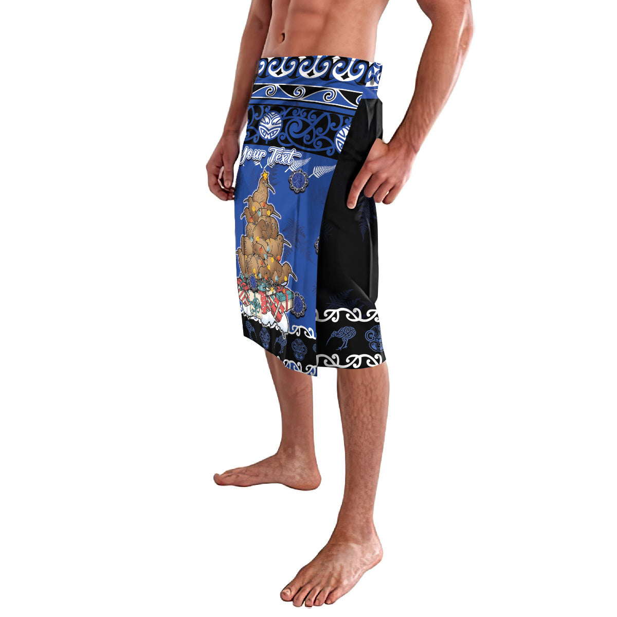 Personalised New Zealand July Christmas Lavalava Maori Kiwi Xmas Tree - Blue