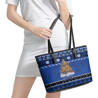 New Zealand July Christmas Leather Tote Bag Maori Kiwi Xmas Tree - Blue LT05 - Polynesian Pride