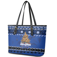 New Zealand July Christmas Leather Tote Bag Maori Kiwi Xmas Tree - Blue LT05 - Polynesian Pride
