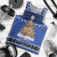 Personalised New Zealand July Christmas Men Tank Top Maori Kiwi Xmas Tree - Blue LT05 - Polynesian Pride