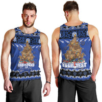 Personalised New Zealand July Christmas Men Tank Top Maori Kiwi Xmas Tree - Blue LT05 - Polynesian Pride