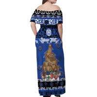 Personalised New Zealand July Christmas Off Shoulder Maxi Dress Maori Kiwi Xmas Tree - Blue
