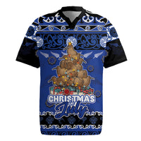 Personalised New Zealand July Christmas Rugby Jersey Maori Kiwi Xmas Tree - Blue