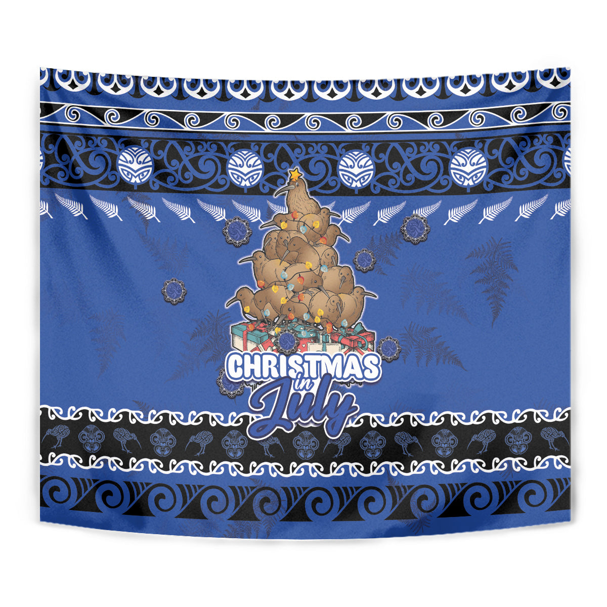 New Zealand July Christmas Tapestry Maori Kiwi Xmas Tree - Blue
