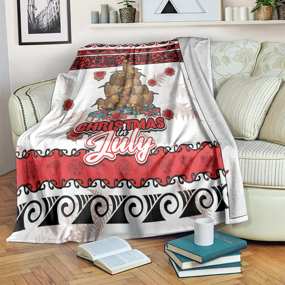 New Zealand July Christmas Blanket Maori Kiwi Xmas Tree - White LT05 White - Polynesian Pride