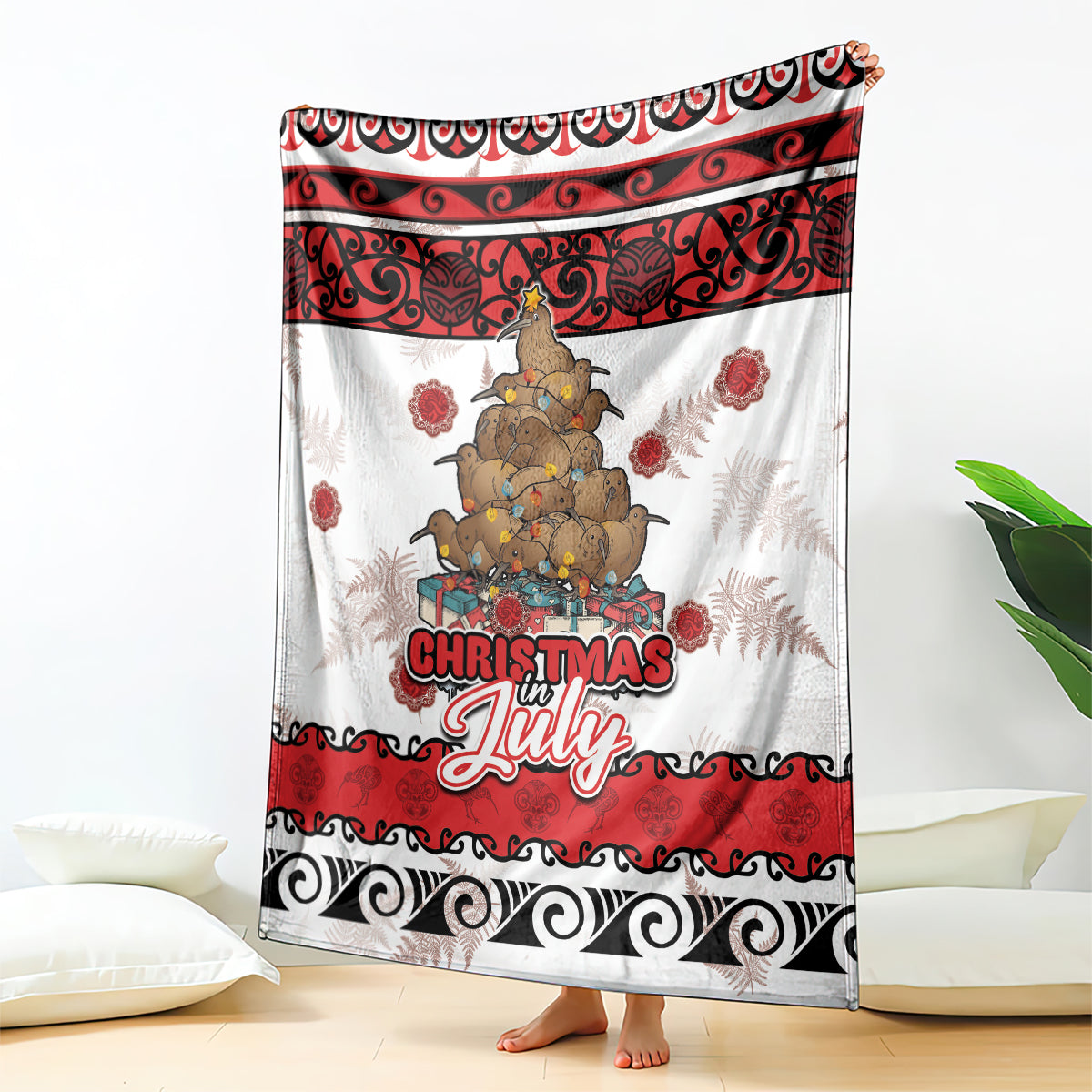 New Zealand July Christmas Blanket Maori Kiwi Xmas Tree - White LT05 - Polynesian Pride