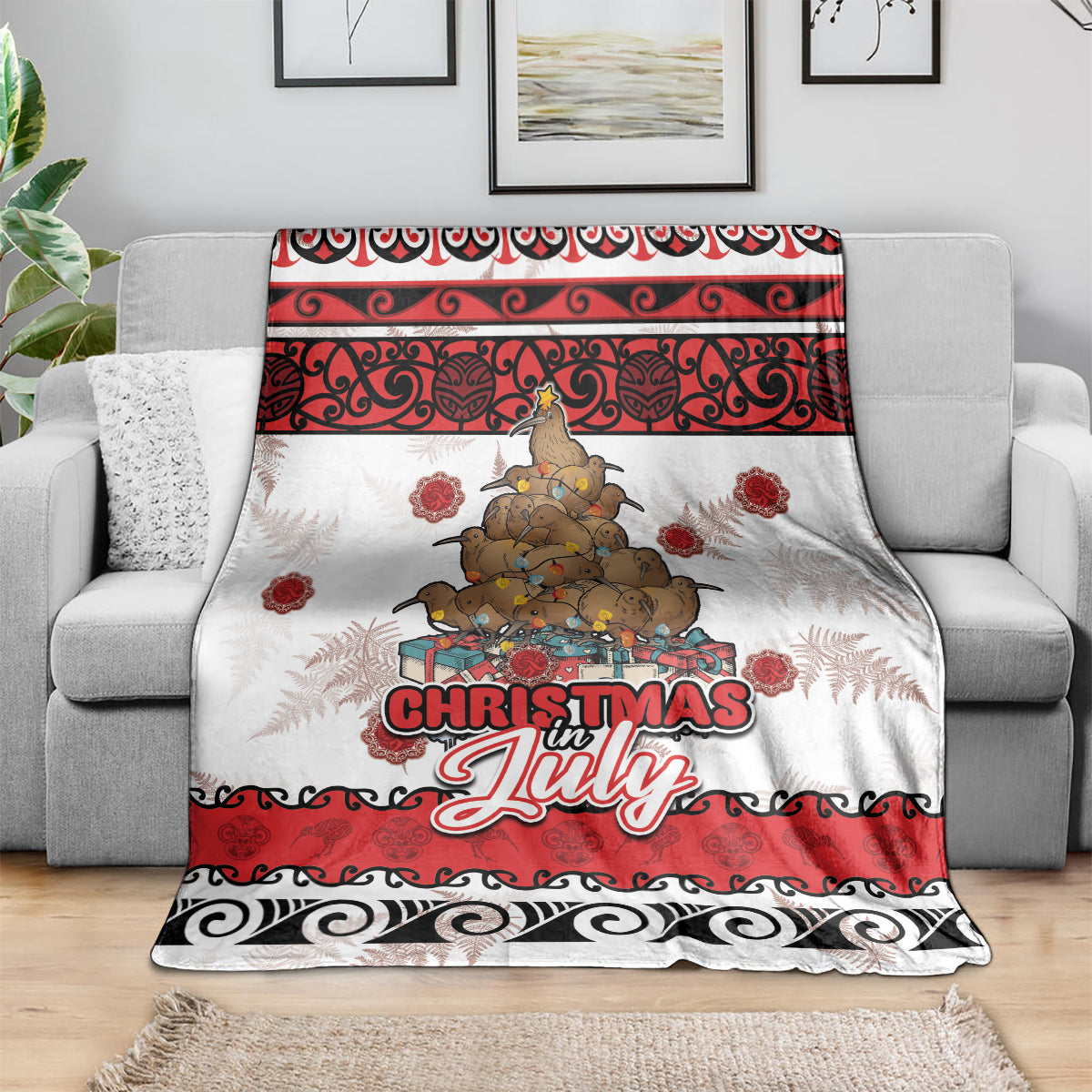 New Zealand July Christmas Blanket Maori Kiwi Xmas Tree - White LT05 - Polynesian Pride