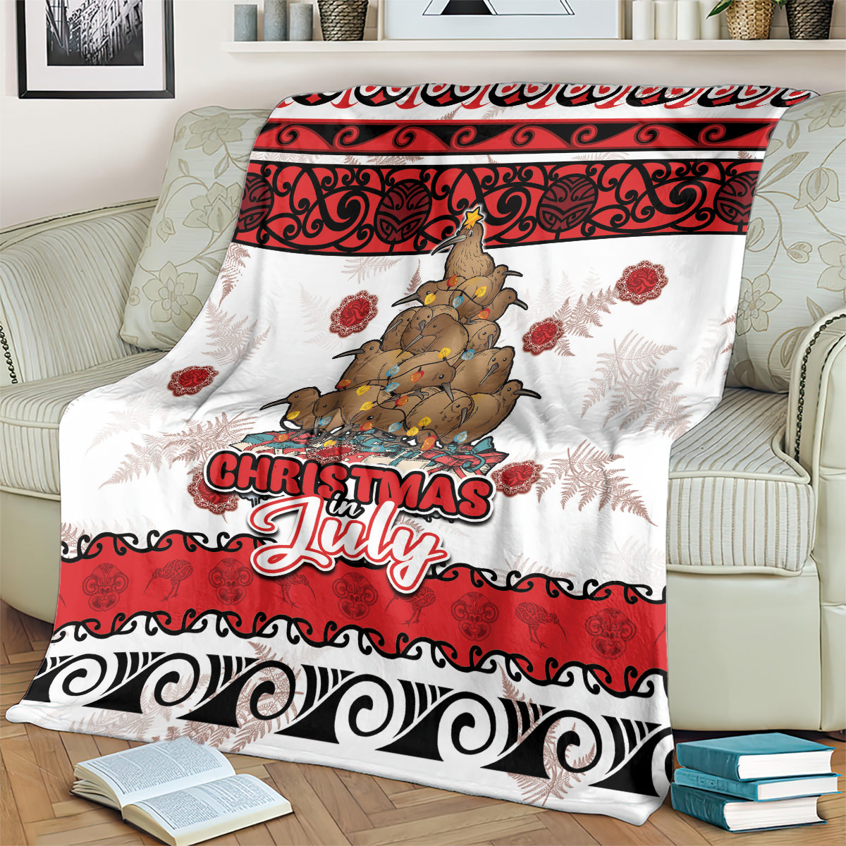New Zealand July Christmas Blanket Maori Kiwi Xmas Tree - White LT05 - Polynesian Pride