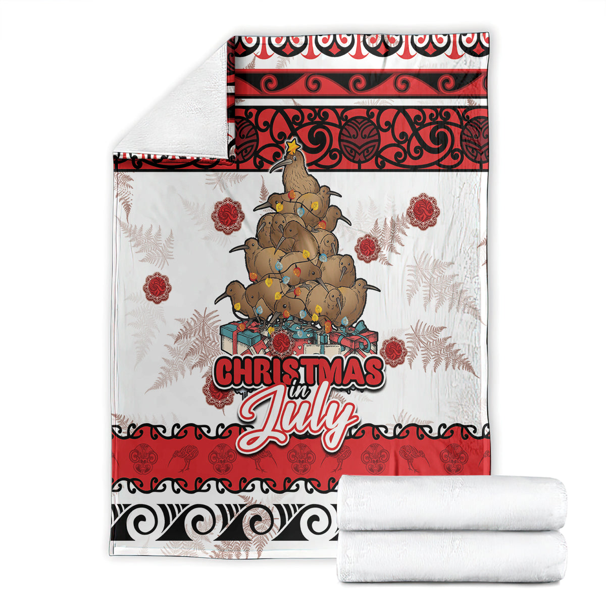 New Zealand July Christmas Blanket Maori Kiwi Xmas Tree - White LT05 - Polynesian Pride