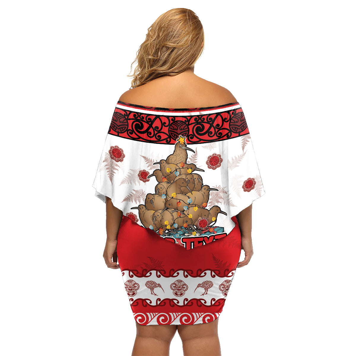Personalised New Zealand July Christmas Family Matching Off Shoulder Short Dress and Hawaiian Shirt Maori Kiwi Xmas Tree - White LT05 - Polynesian Pride