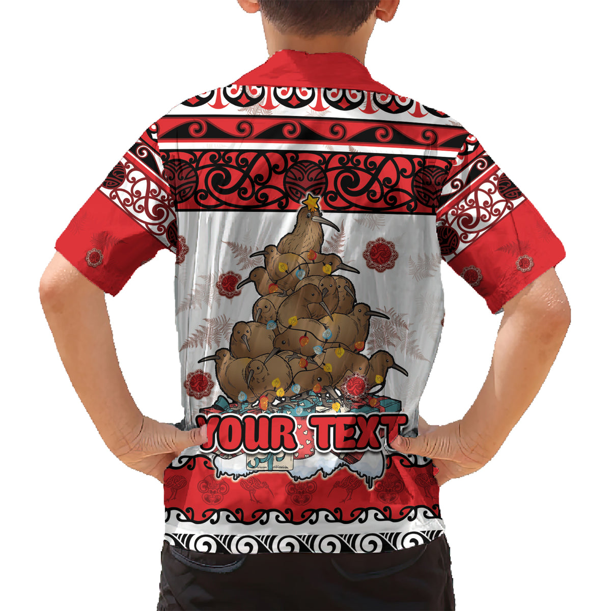 Personalised New Zealand July Christmas Family Matching Short Sleeve Bodycon Dress and Hawaiian Shirt Maori Kiwi Xmas Tree - White LT05 - Polynesian Pride