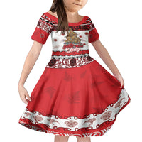 Personalised New Zealand July Christmas Family Matching Short Sleeve Bodycon Dress and Hawaiian Shirt Maori Kiwi Xmas Tree - White LT05 Daughter's Dress White - Polynesian Pride