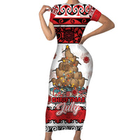 Personalised New Zealand July Christmas Family Matching Short Sleeve Bodycon Dress and Hawaiian Shirt Maori Kiwi Xmas Tree - White LT05 Mom's Dress White - Polynesian Pride