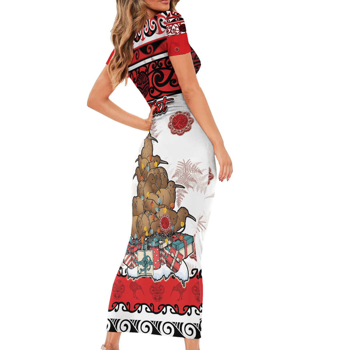 Personalised New Zealand July Christmas Family Matching Short Sleeve Bodycon Dress and Hawaiian Shirt Maori Kiwi Xmas Tree - White LT05 - Polynesian Pride