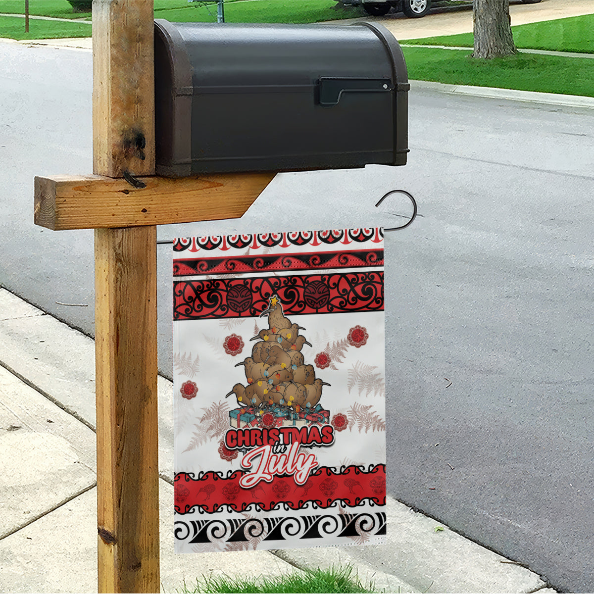 New Zealand July Christmas Garden Flag Maori Kiwi Xmas Tree - White