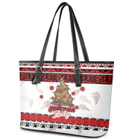 New Zealand July Christmas Leather Tote Bag Maori Kiwi Xmas Tree - White LT05 - Polynesian Pride