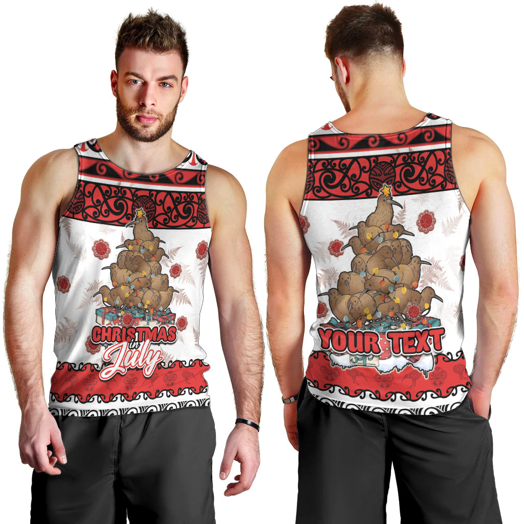 Personalised New Zealand July Christmas Men Tank Top Maori Kiwi Xmas Tree - White LT05 - Polynesian Pride