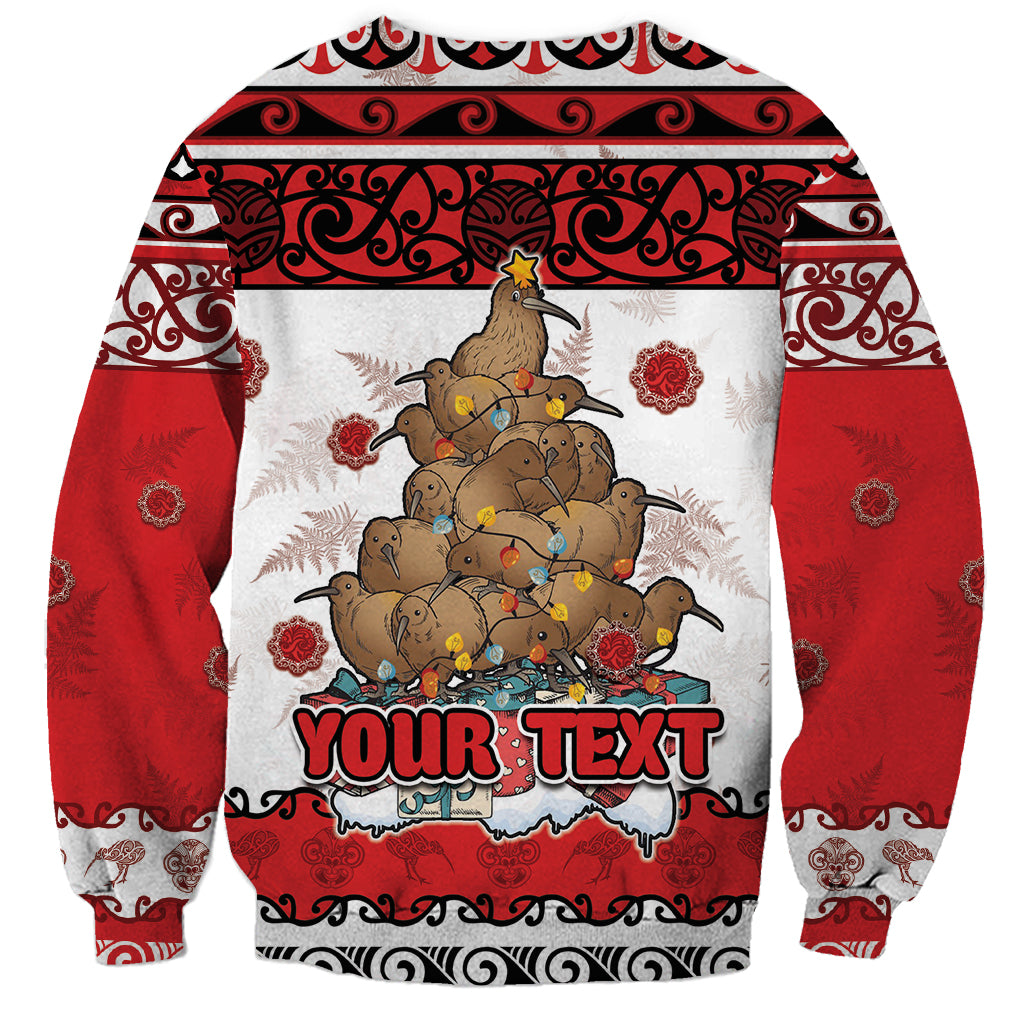 Personalised New Zealand July Christmas Sweatshirt Maori Kiwi Xmas Tree - White