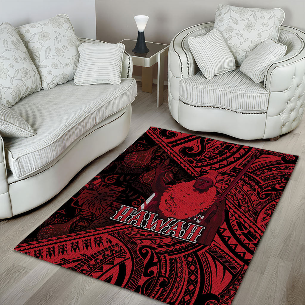 Hawaii King Kamehameha Area Rug With Hawaiian Ipu Motifs Red Version