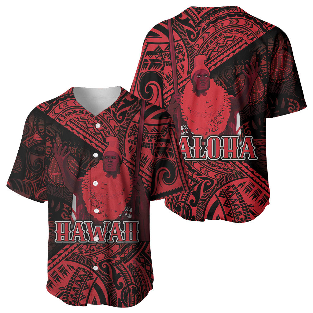Hawaii King Kamehameha Baseball Jersey With Hawaiian Ipu Motifs Red Version