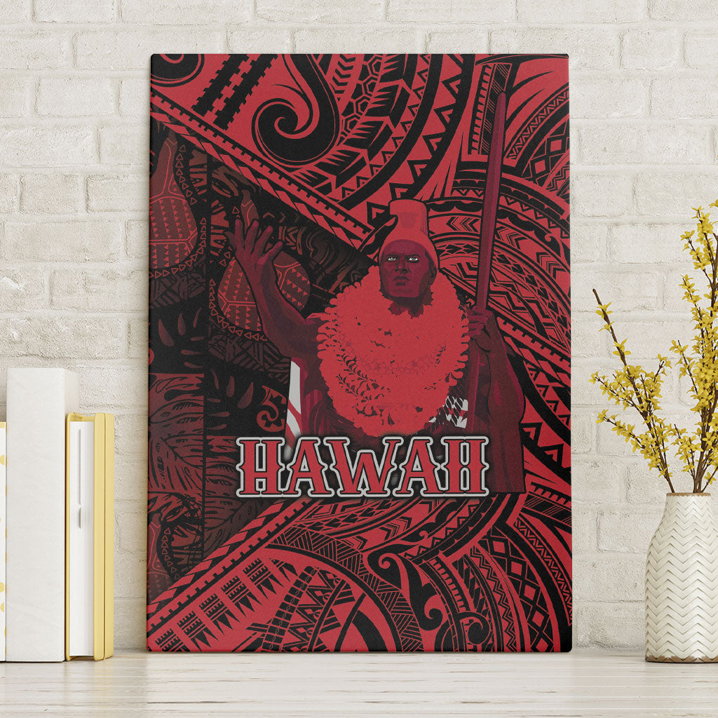 Hawaii King Kamehameha Canvas Wall Art With Hawaiian Ipu Motifs Red Version LT05 Without Frame Red - Polynesian Pride