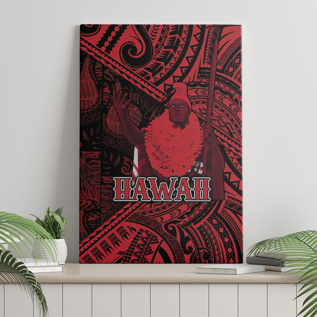 Hawaii King Kamehameha Canvas Wall Art With Hawaiian Ipu Motifs Red Version LT05 - Polynesian Pride