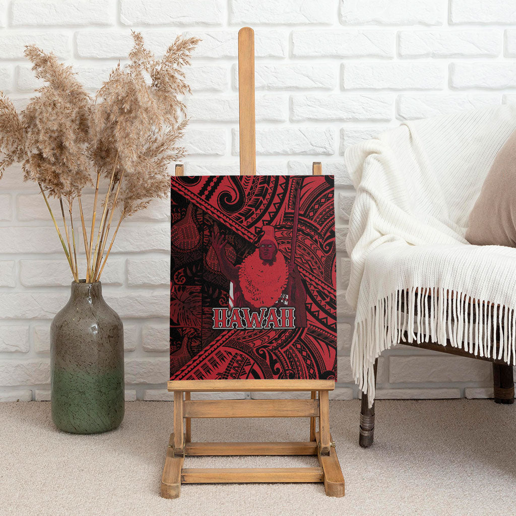 Hawaii King Kamehameha Canvas Wall Art With Hawaiian Ipu Motifs Red Version LT05 - Polynesian Pride