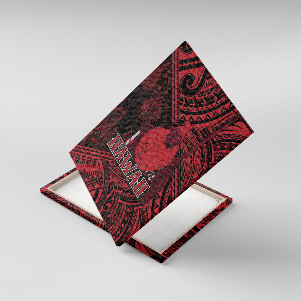 Hawaii King Kamehameha Canvas Wall Art With Hawaiian Ipu Motifs Red Version LT05 With Frame Red - Polynesian Pride
