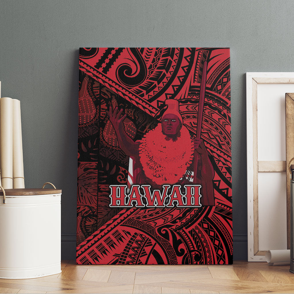 Hawaii King Kamehameha Canvas Wall Art With Hawaiian Ipu Motifs Red Version LT05 - Polynesian Pride