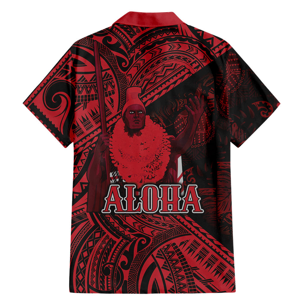 Hawaii King Kamehameha Family Matching Puletasi and Hawaiian Shirt With Hawaiian Ipu Motifs Red Version