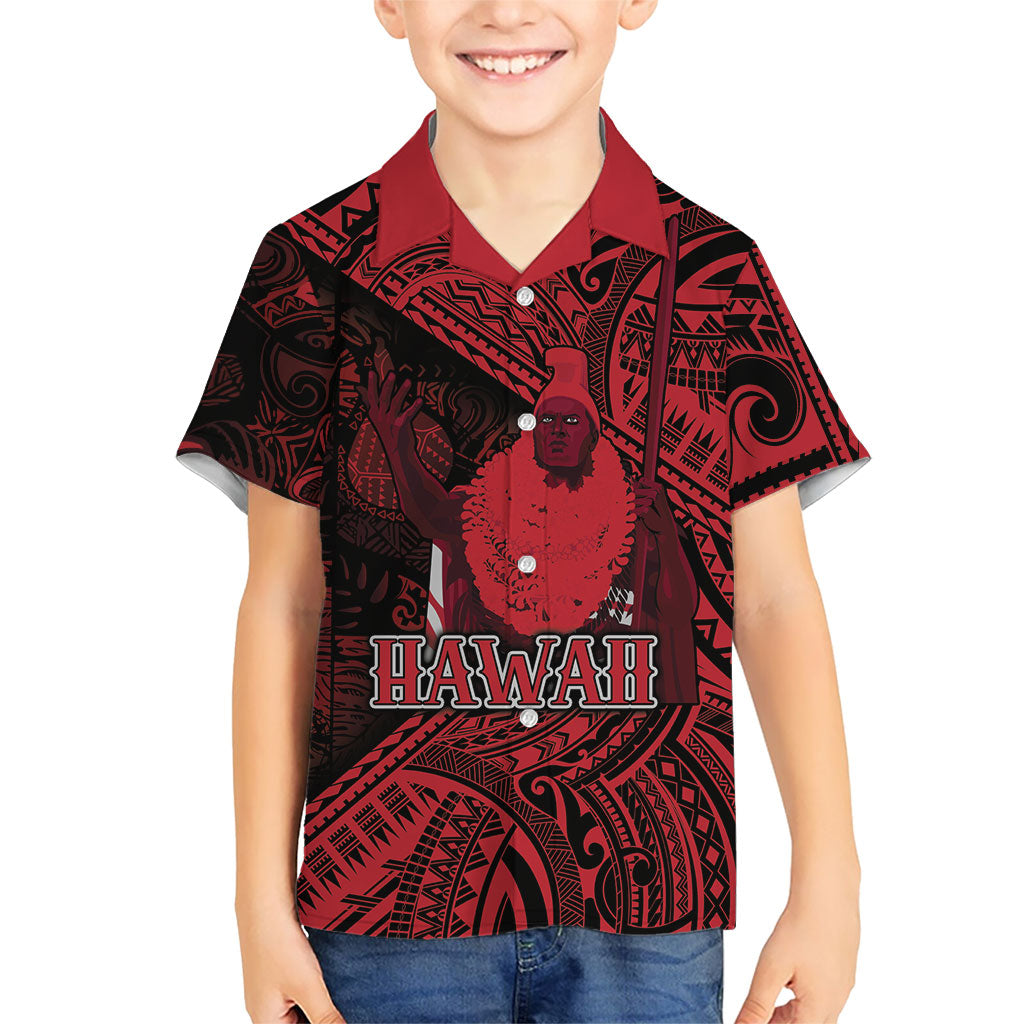 Hawaii King Kamehameha Family Matching Summer Maxi Dress and Hawaiian Shirt With Hawaiian Ipu Motifs Red Version LT05 Son's Shirt Red - Polynesian Pride