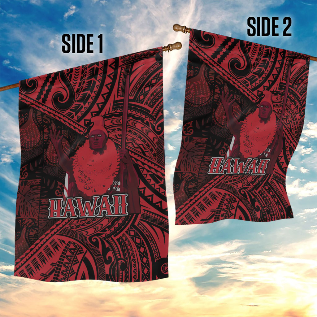 Hawaii King Kamehameha Garden Flag With Hawaiian Ipu Motifs Red Version