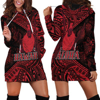Hawaii King Kamehameha Hoodie Dress With Hawaiian Ipu Motifs Red Version LT05 - Polynesian Pride