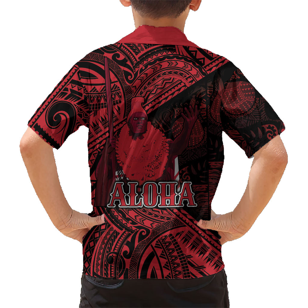 Hawaii King Kamehameha Kid Hawaiian Shirt With Hawaiian Ipu Motifs Red Version